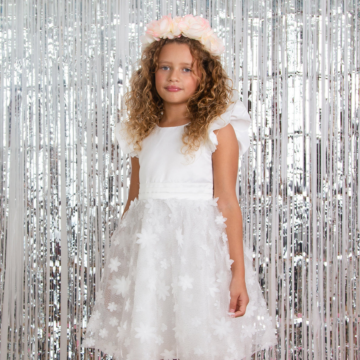 Estella Floral Embellished Flower Girl & Occasion Dress, White