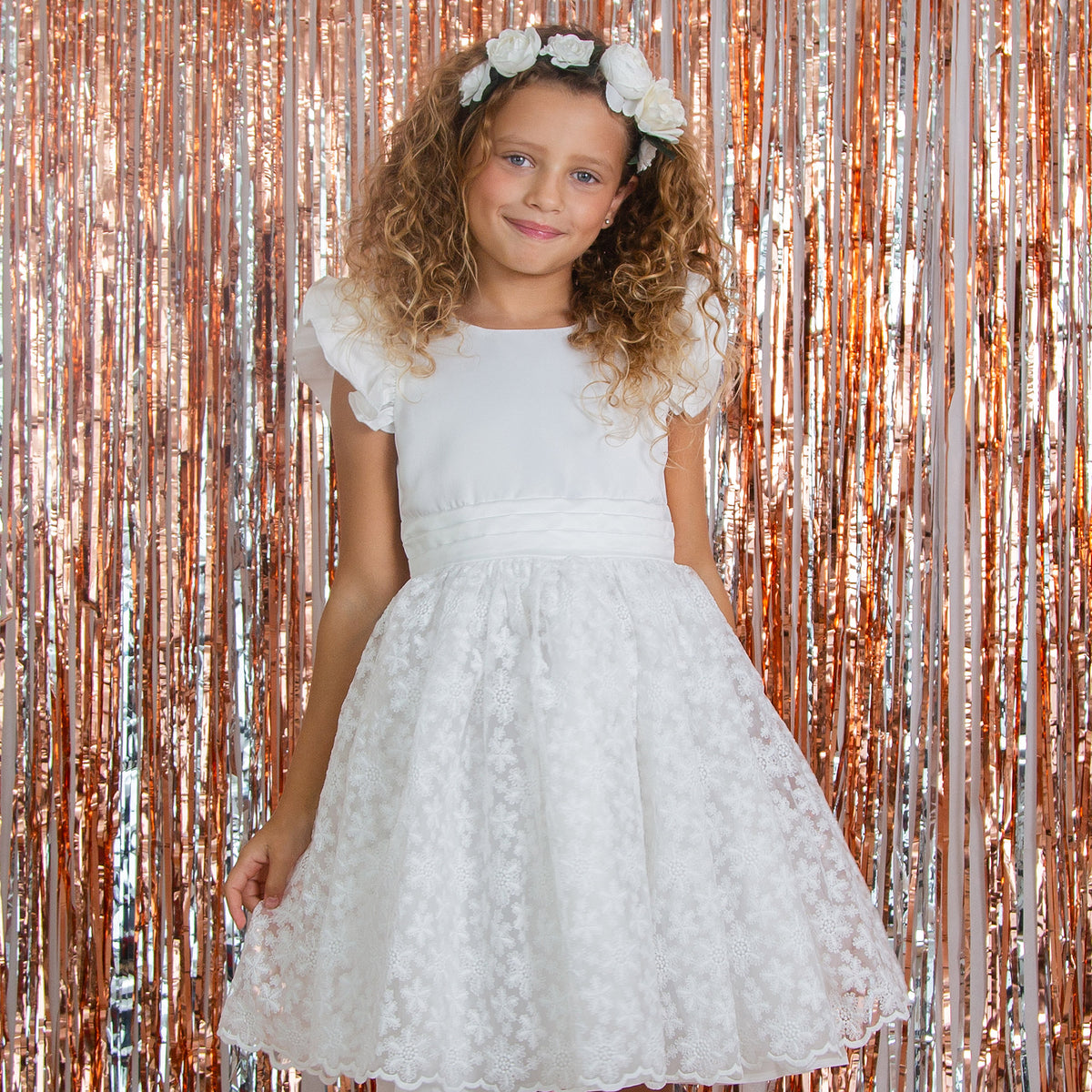 Juliette Floral Embroidered Flower Girl & Occasion Dress, White