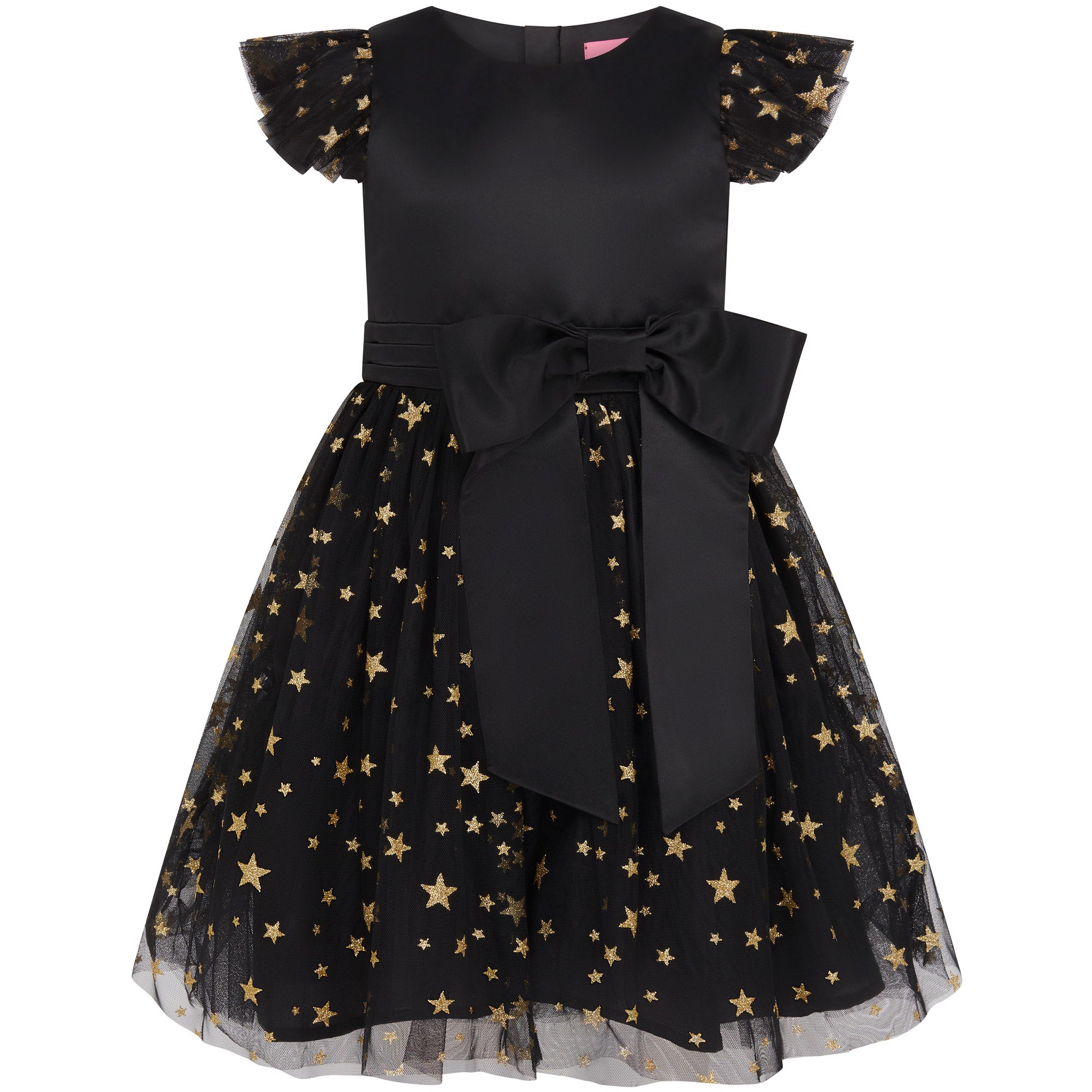 Stella Satin Gold Star Girls Party Dress Black Gold Holly Hastie London Holly Hastie Girls Fashion