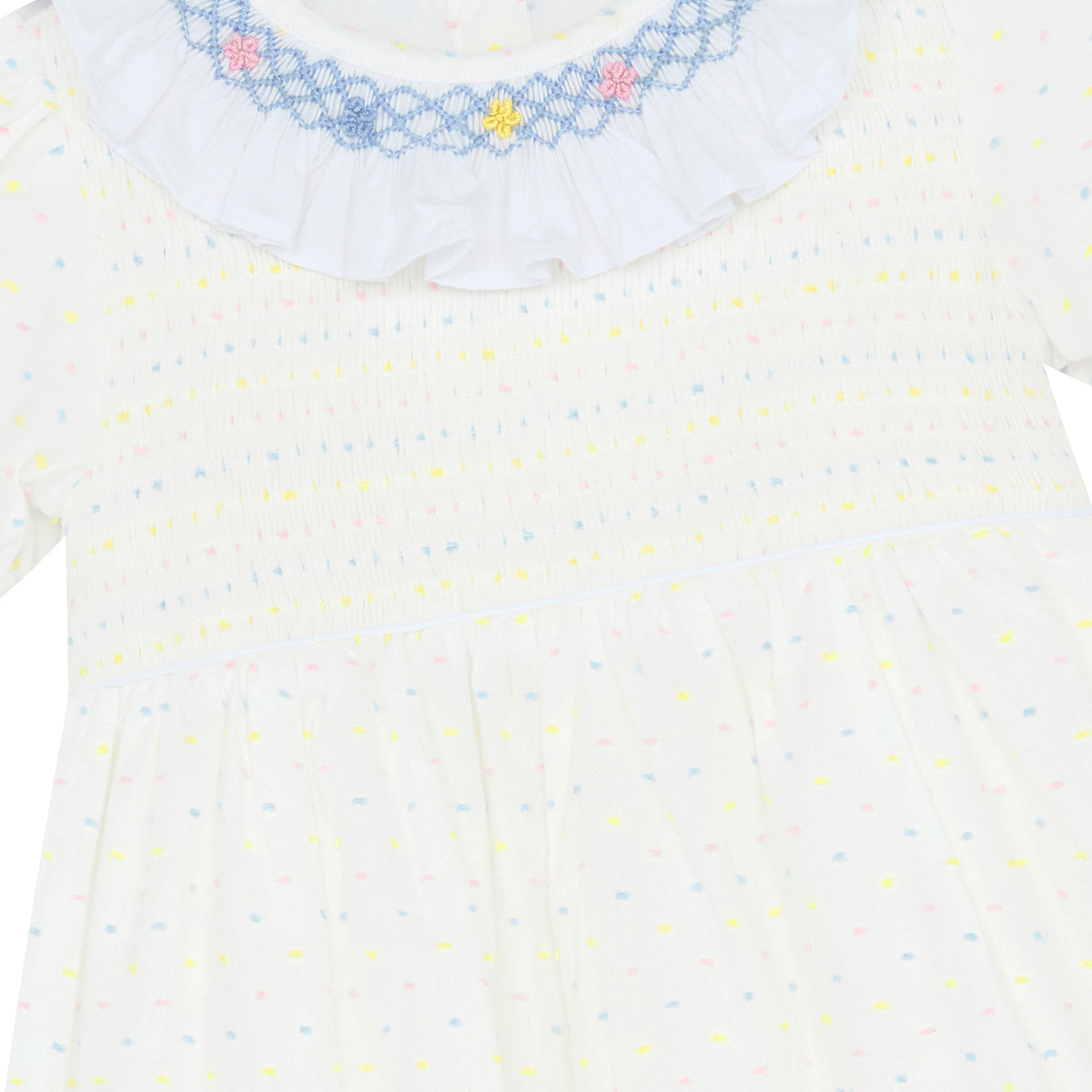 Little Princess Anne Hand Smocked Embroidered Dot Cotton Baby Dress White Pink | Holly Hastie London