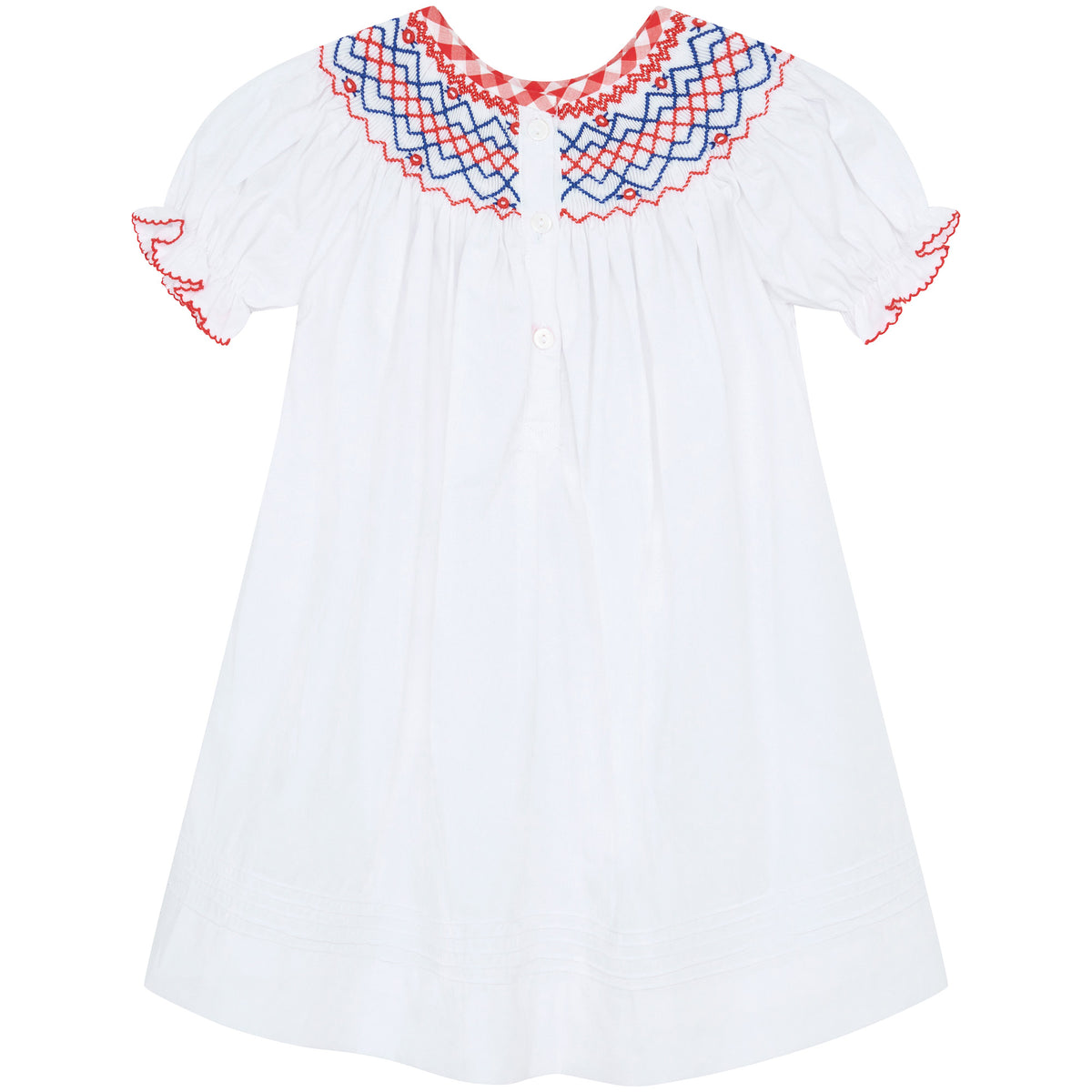 Little Princess Ella Hand Smocked Embroidered Cotton Baby Dress White Red Blue | Holly Hastie London