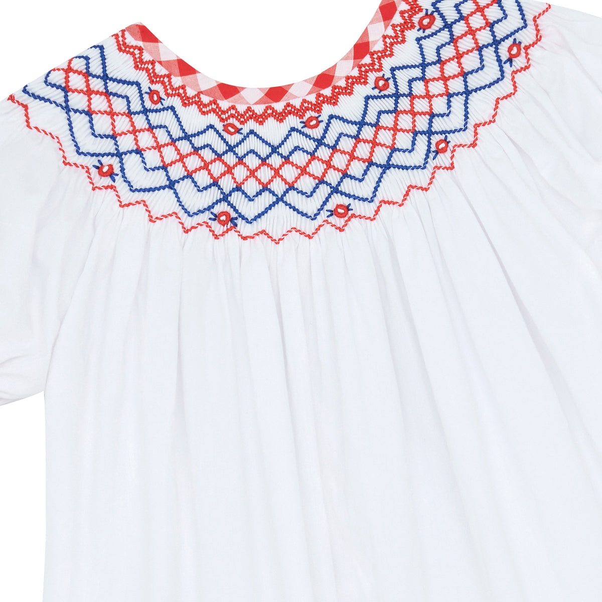 Little Princess Ella Hand Smocked Embroidered Cotton Baby Dress White Red Blue | Holly Hastie London