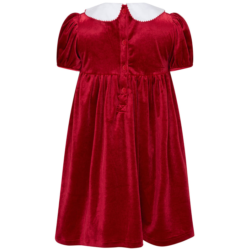 Little Princess Cherry Hand Smocked Velvet Baby Dress Red | Holly Hastie London