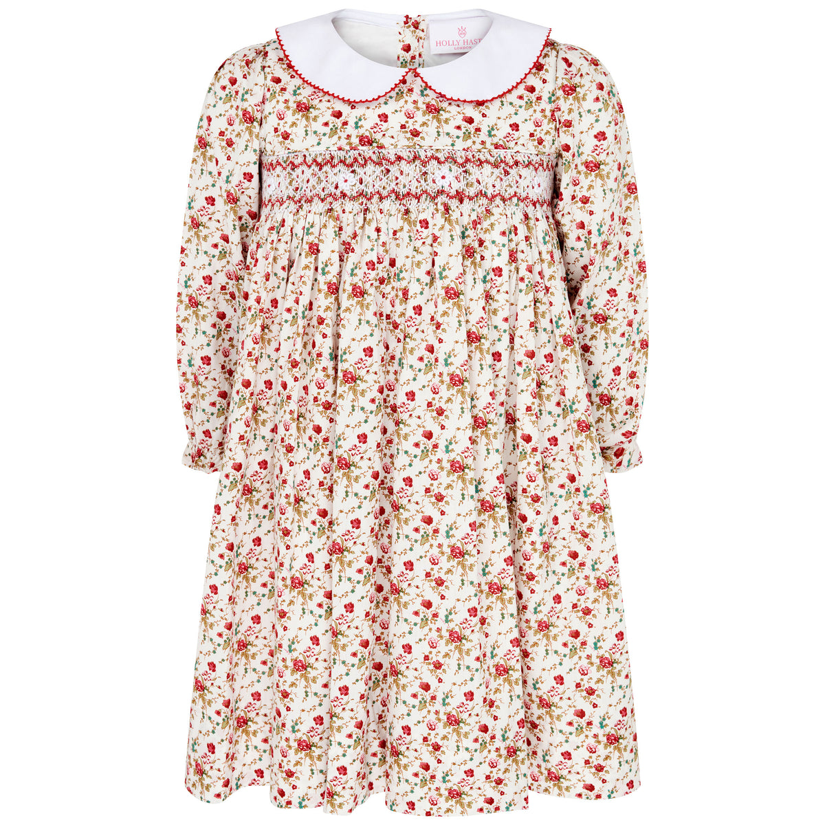 Little Princess Darcey Hand Smocked Floral Baby Dress Red | Holly Hastie London