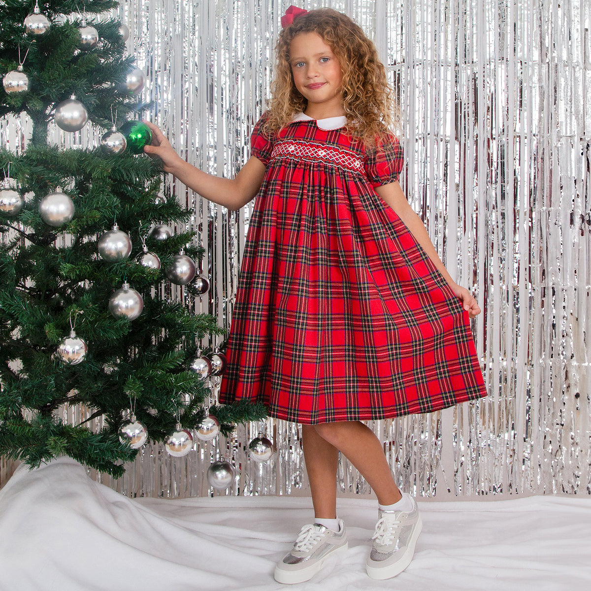 Little Princess Lana Hand Smocked Plaid Baby Dress, Red