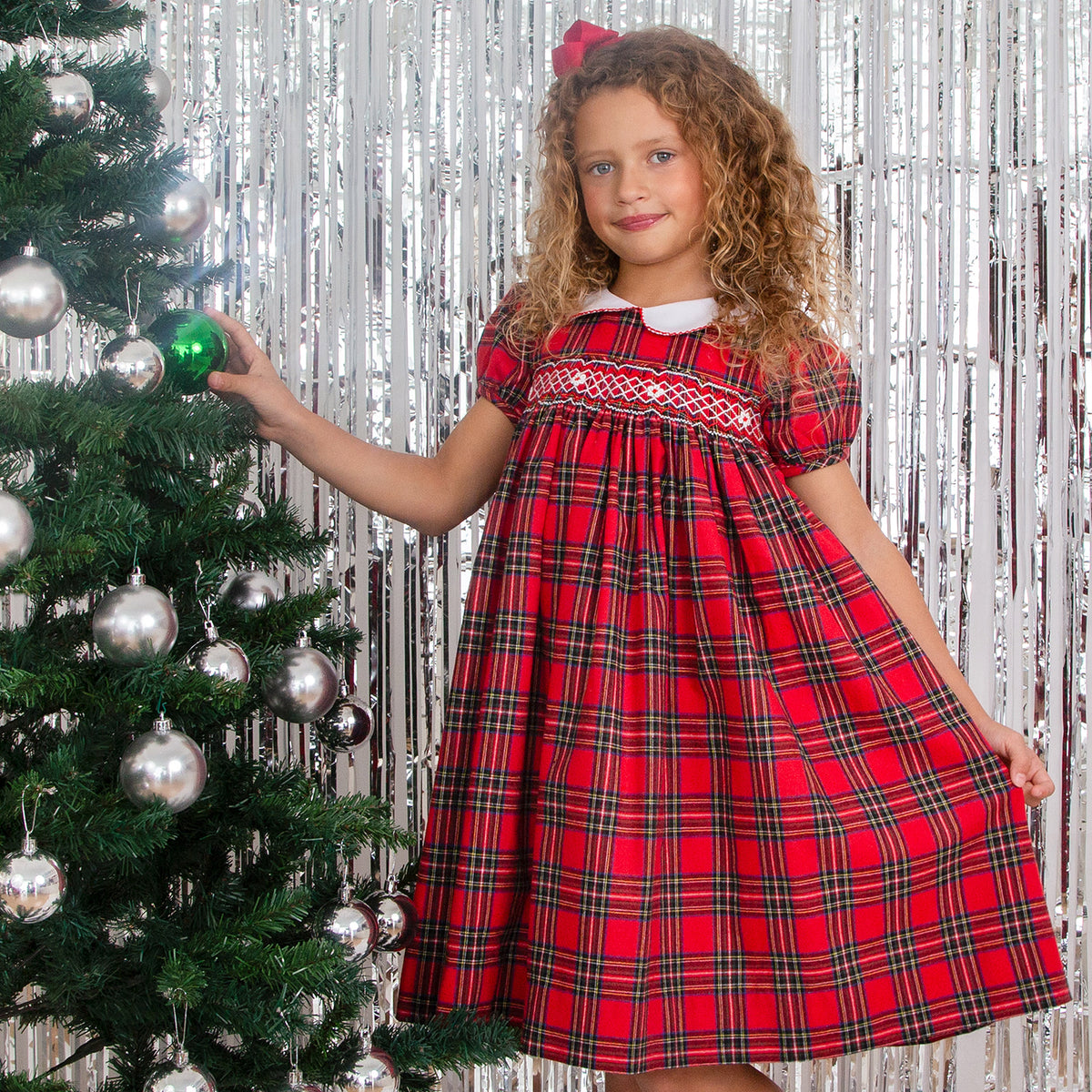 Little Princess Lana Hand Smocked Plaid Baby Dress, Red