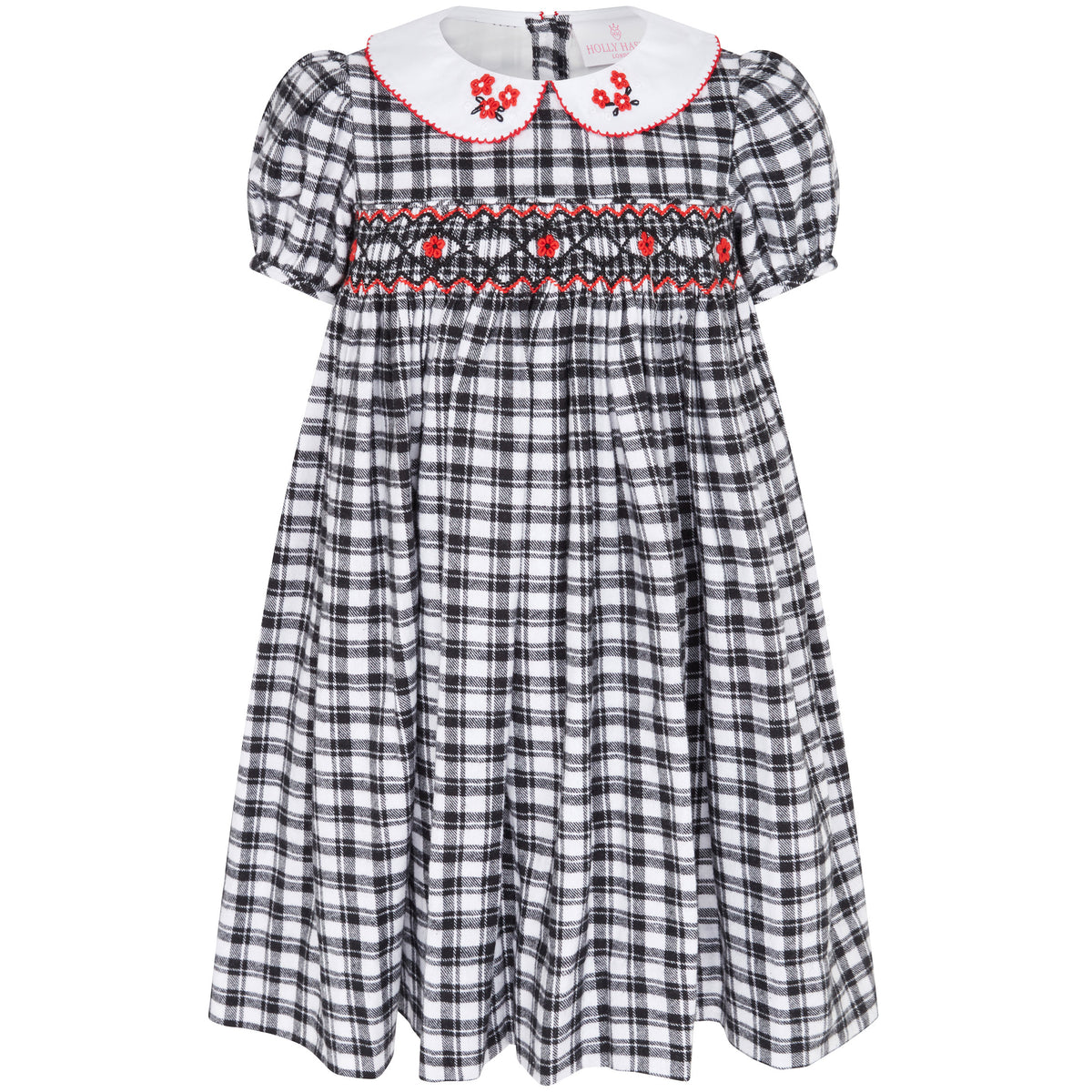 Little Princess Layla Hand Smocked Embroidered Check Baby Dress Black & White | Holly Hastie London