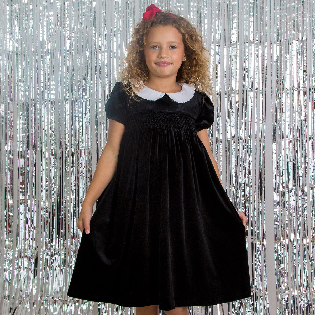 Princess Luna Hand Smocked Velvet Girls Dress, Black