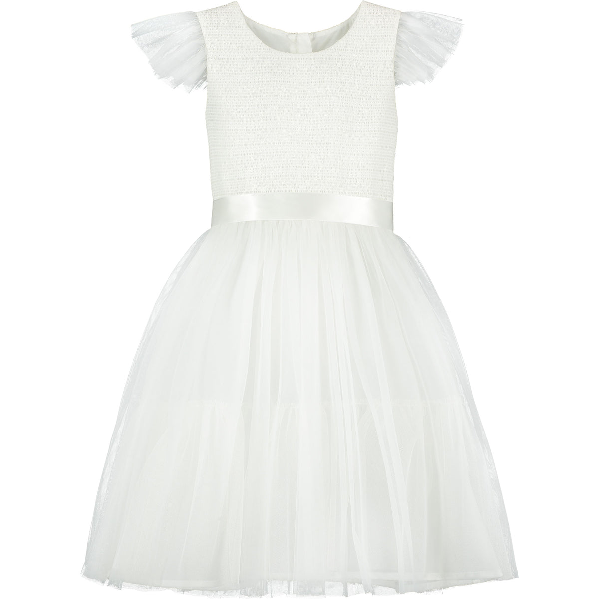 Smocked & Embroidered Tulle Girls Occasion Dress White | Holly Hastie London