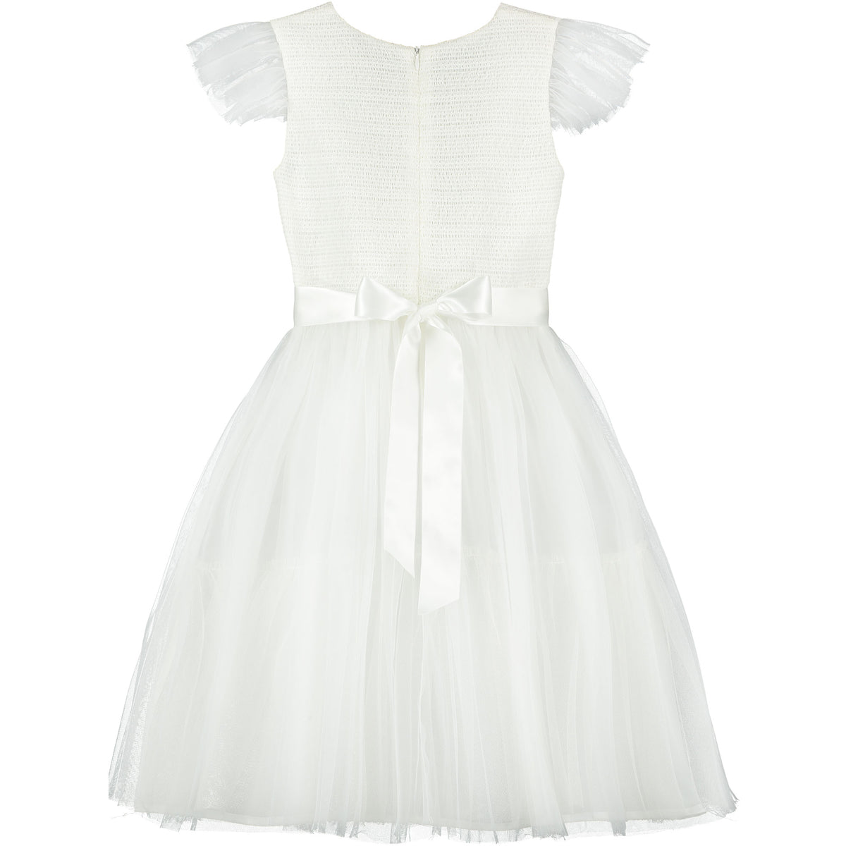 Smocked & Embroidered Tulle Girls Occasion Dress White | Holly Hastie London