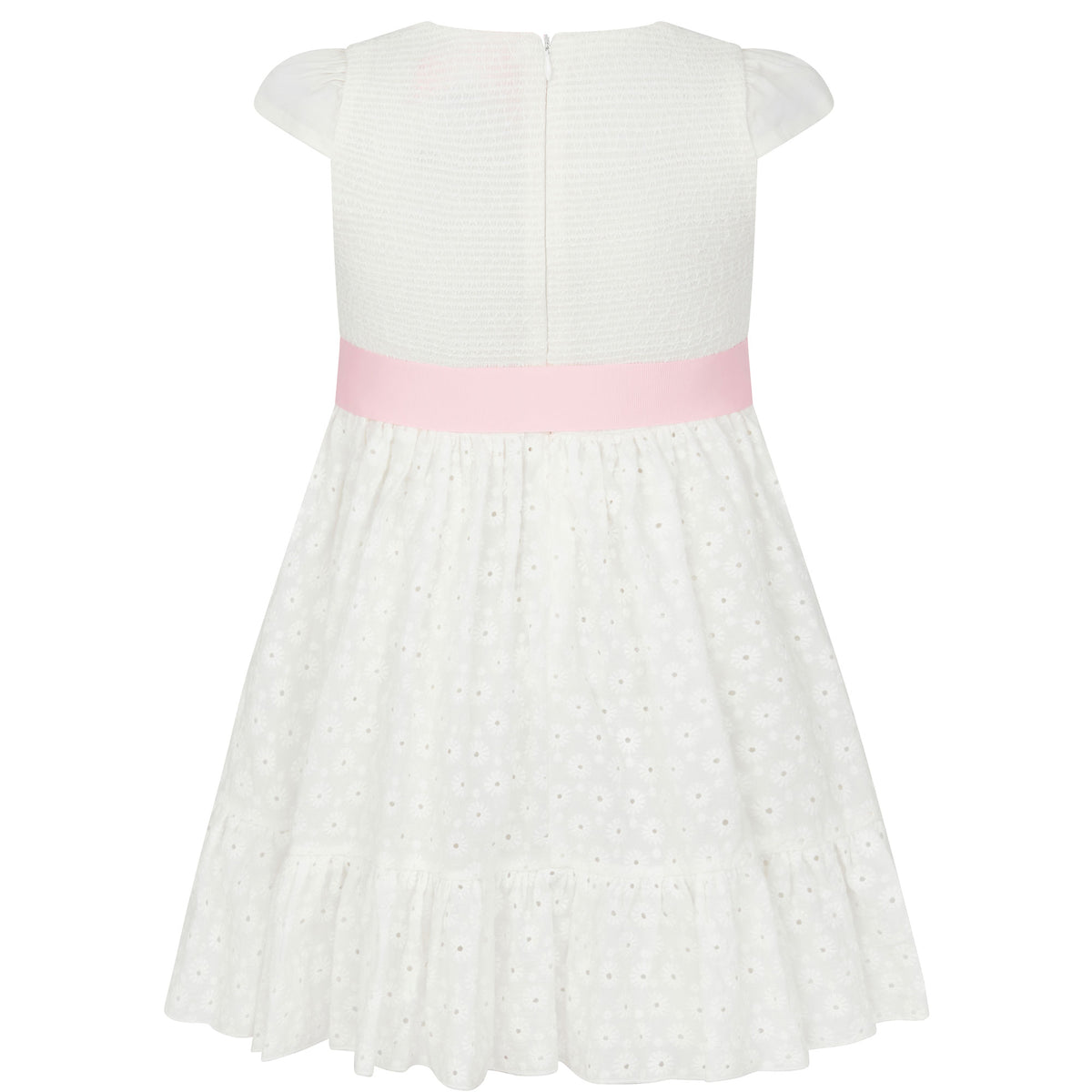 Olivia Embroidered Cotton Flower Girls Dress, White & Pink| Holly Hastie London