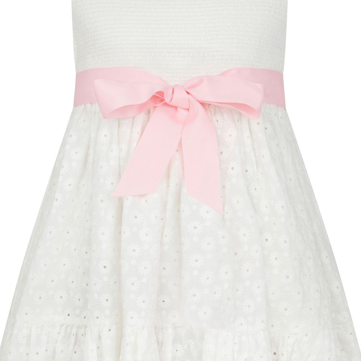 Olivia Embroidered Cotton Flower Girls Dress, White & Pink| Holly Hastie London