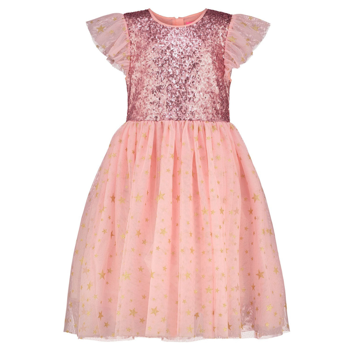 Girls Designer Party Dress Shimmer Pink Sequin & Gold Star Tulle | Holly Hastie London